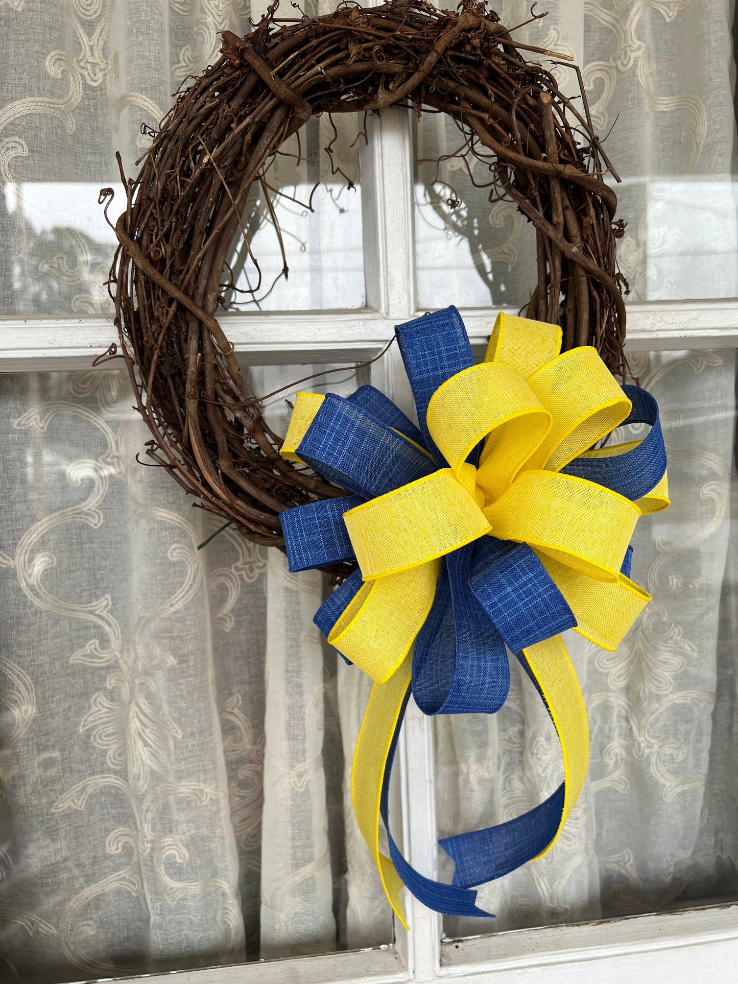Ukraine Support Bow | Blue and Yellow Bow | 10 Inch Round Bow | Stand with Ukraine | Mailbox Bow | Wreath Bow