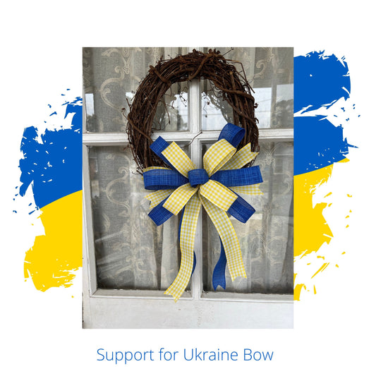 Ukraine Support Bow | Blue and Yellow Bow | 12 Inch Flat Bow | Stand with Ukraine | Mailbox Bow | Wreath Bow