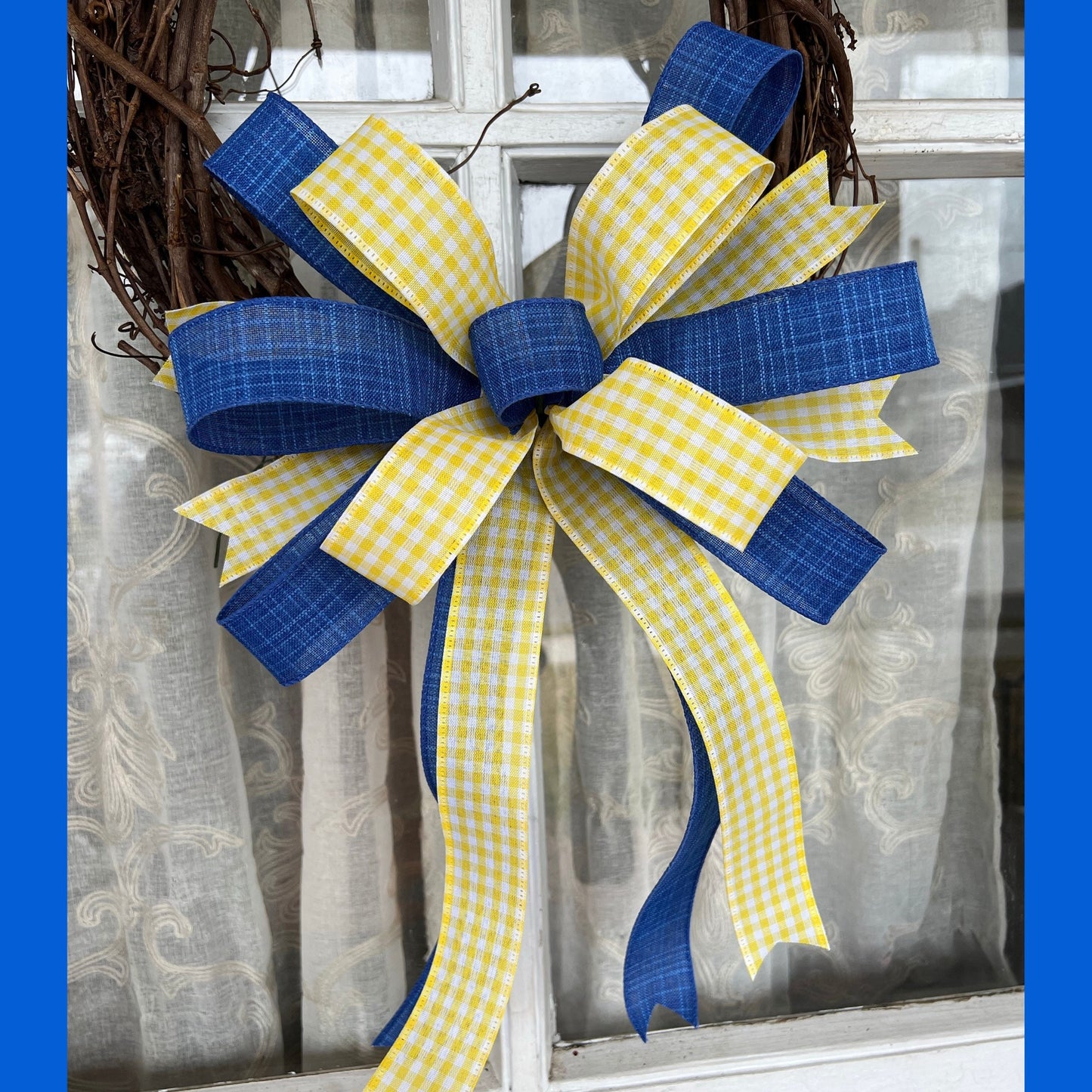 Ukraine Support Bow | Blue and Yellow Bow | 12 Inch Flat Bow | Stand with Ukraine | Mailbox Bow | Wreath Bow