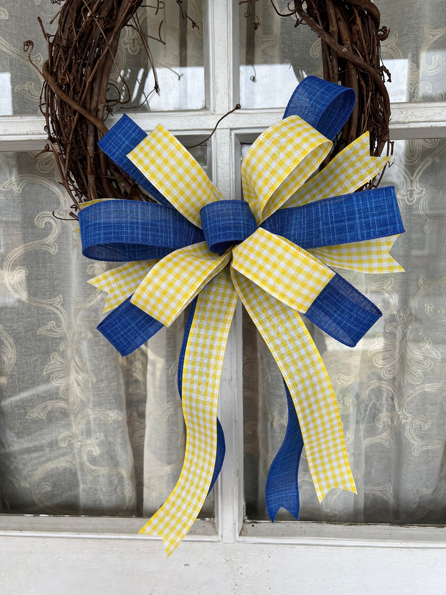Ukraine Support Bow | Blue and Yellow Bow | 12 Inch Flat Bow | Stand with Ukraine | Mailbox Bow | Wreath Bow