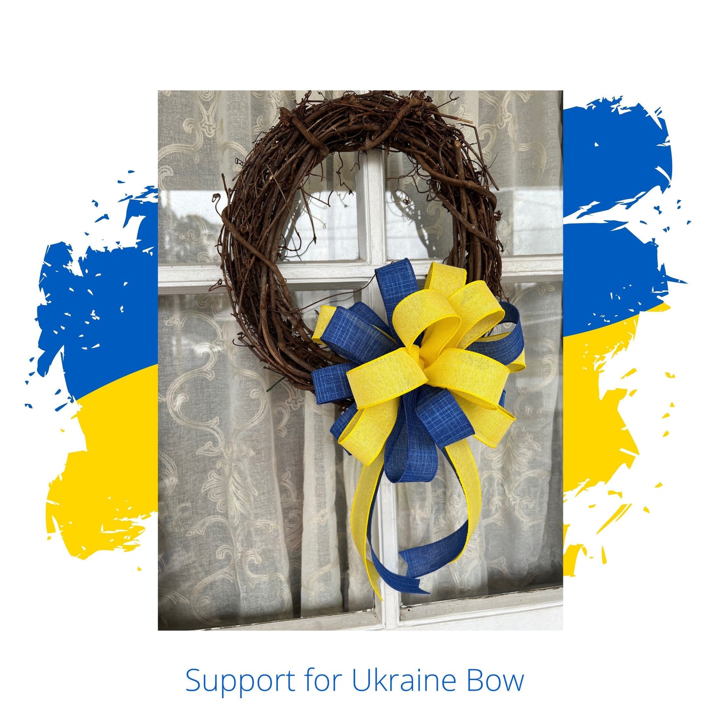 Ukraine Support Bow | Blue and Yellow Bow | 10 Inch Round Bow | Stand with Ukraine | Mailbox Bow | Wreath Bow