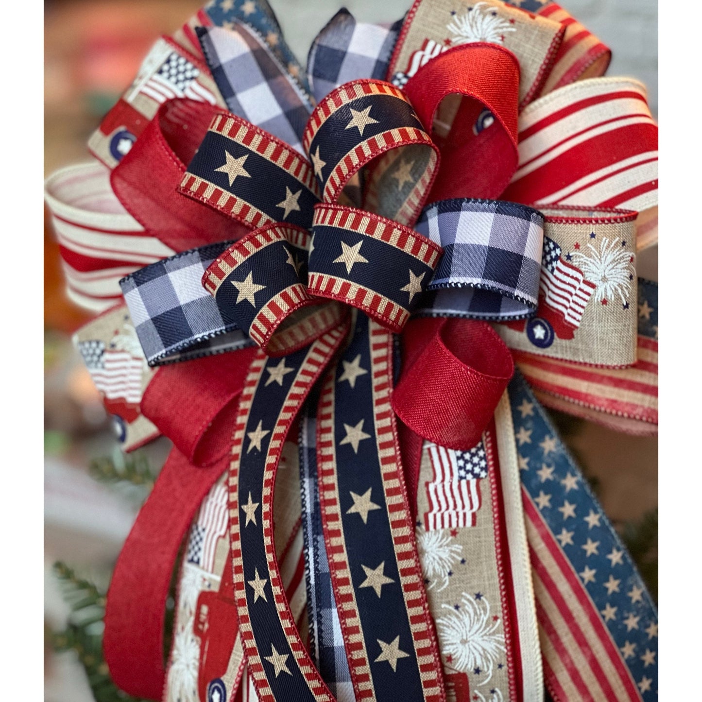 Patriotic Bow, Stars and Stripes Wreath Bow, Red White and Blue bow, Fourth of July Decor, Patriotic Decor, Independence Day Decor