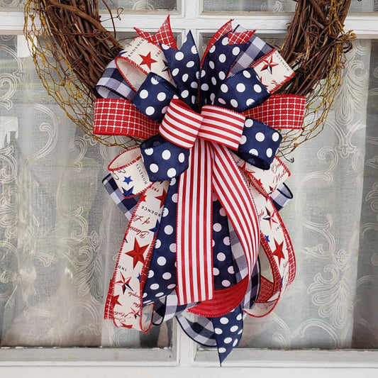 Patriotic Bow, Simple Patriotic  Wreath Bow, Red White and Blue bow, Flag Day Bow, July 4th Decorations
