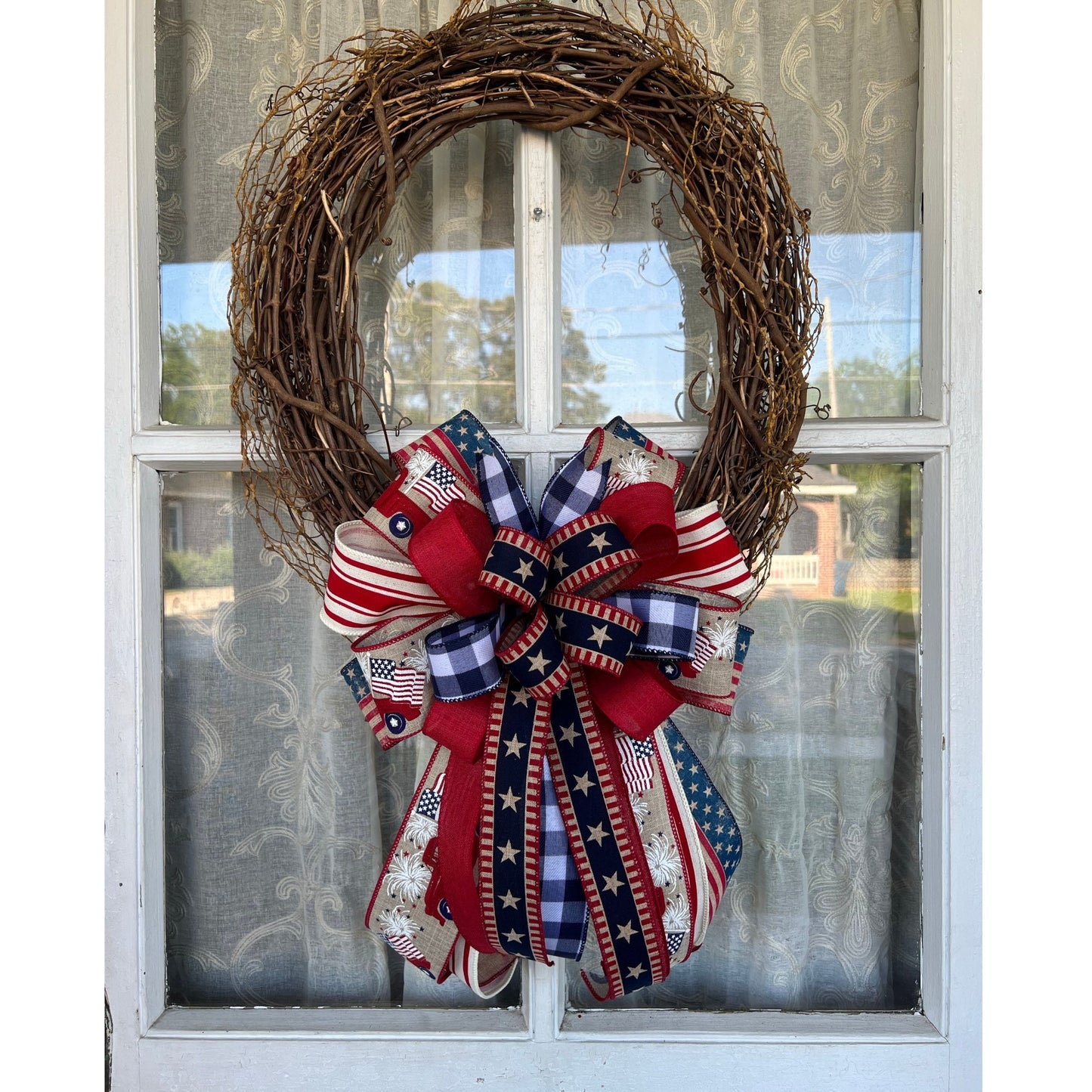 Patriotic Bow, Stars and Stripes Wreath Bow, Red White and Blue bow, Fourth of July Decor, Patriotic Decor, Independence Day Decor