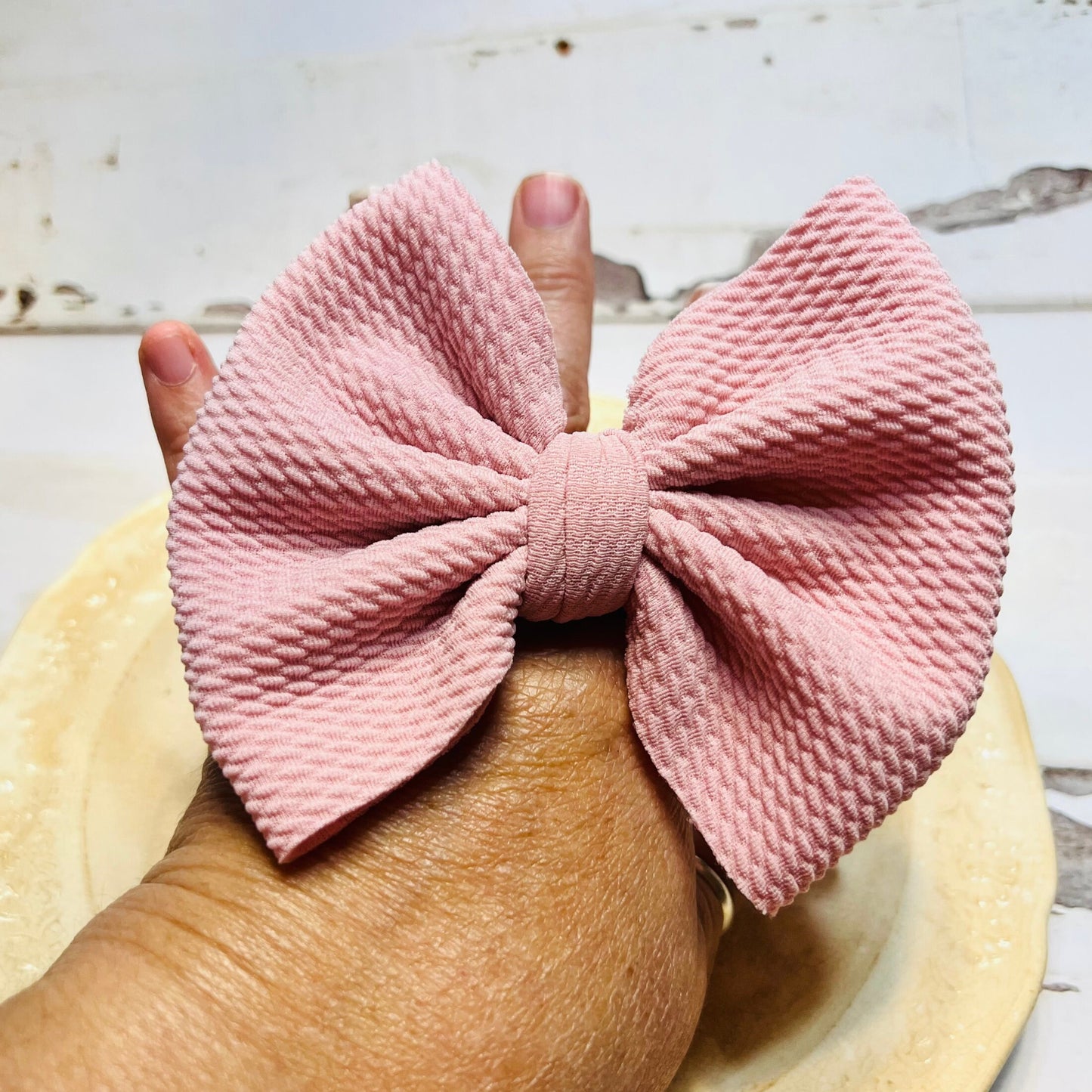 Liverpool Bow / 5 Inch Bullet Stretch Fabric Infant Bow / Light Mauve