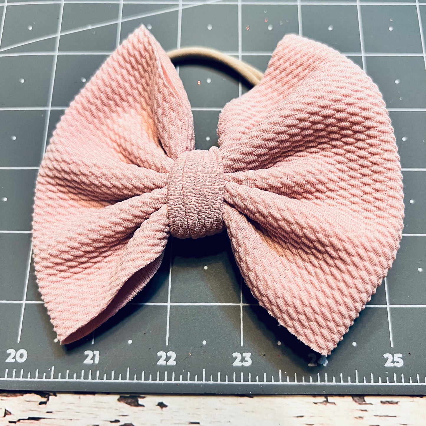 Liverpool Bow / 5 Inch Bullet Stretch Fabric Infant Bow / Light Mauve