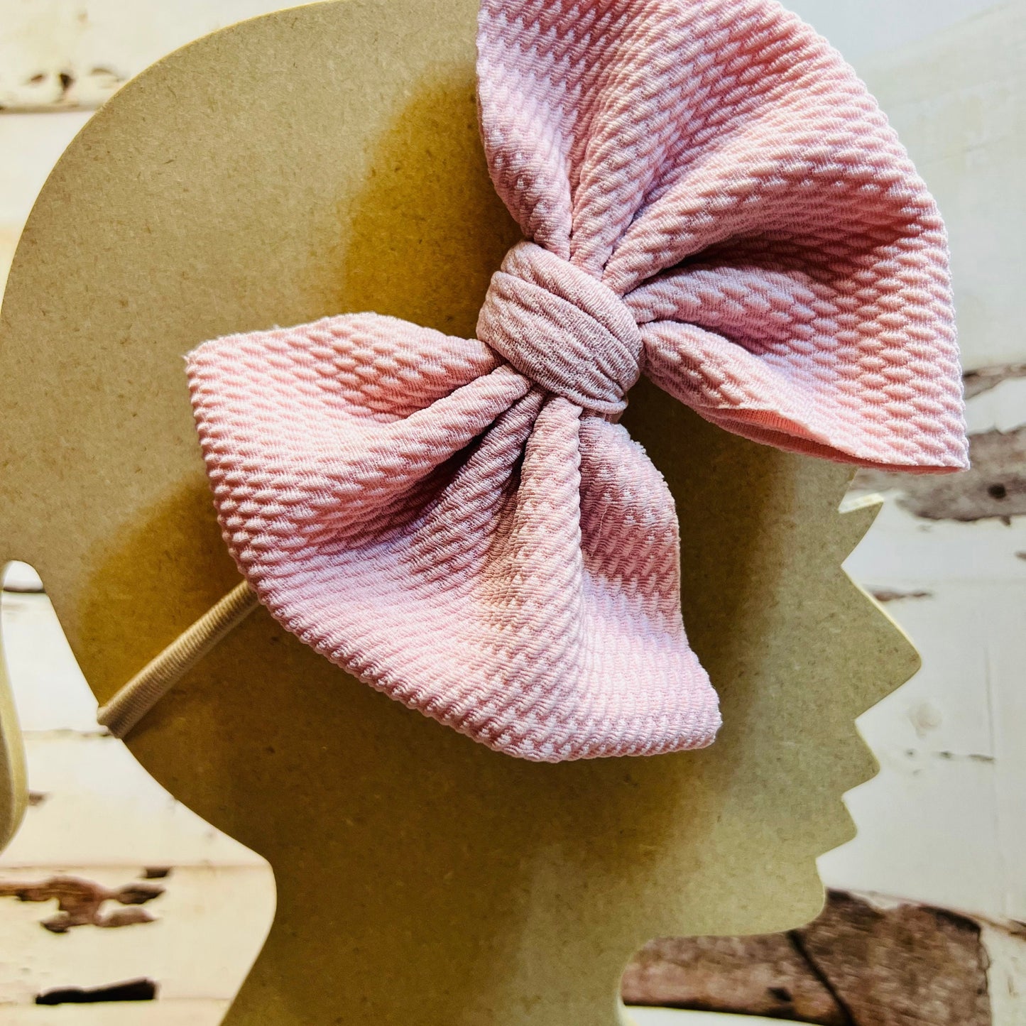 Liverpool Bow / 5 Inch Bullet Stretch Fabric Infant Bow / Light Mauve