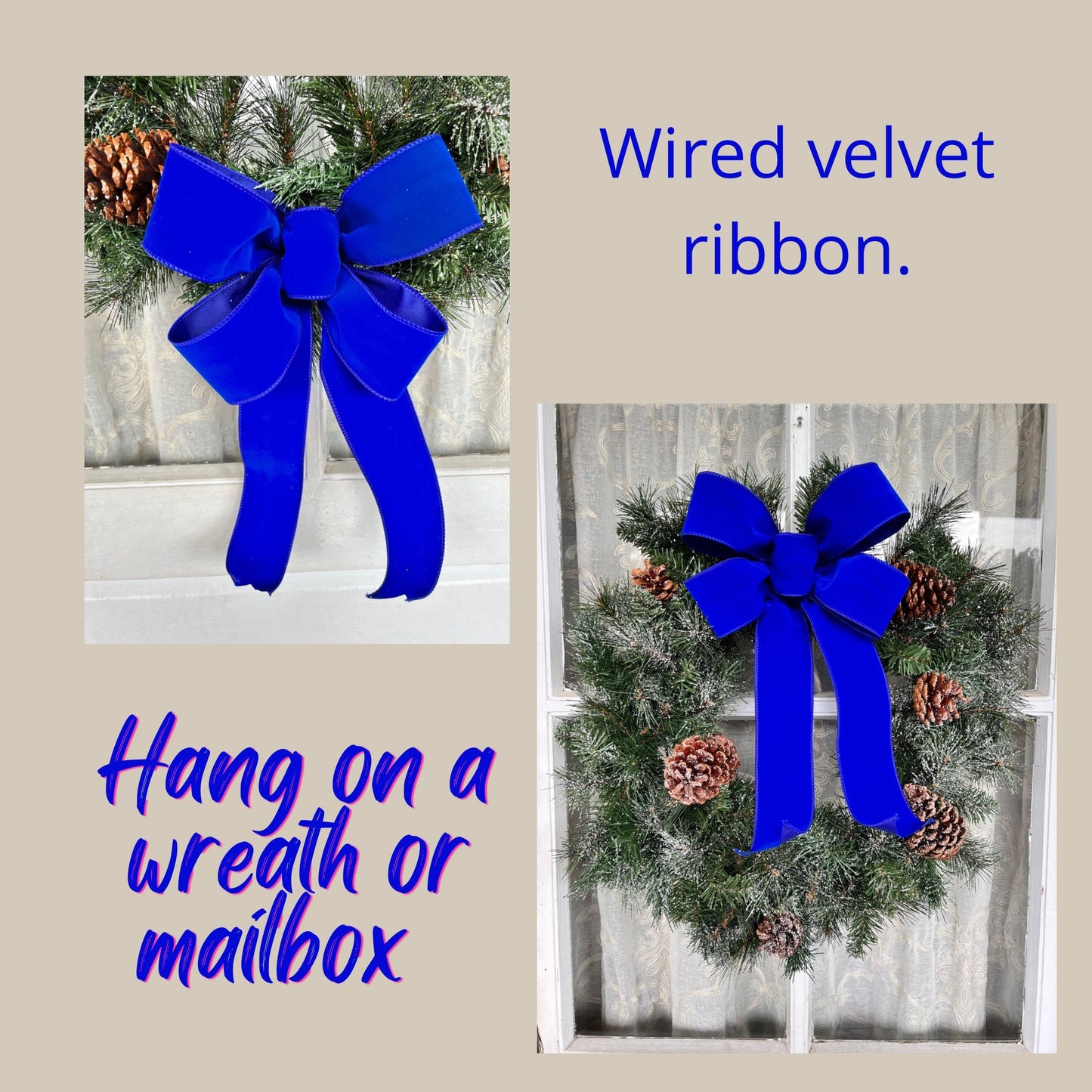 Blue Velvet Bow / Blue Christmas / Royal Blue Velvet Christmas Bow