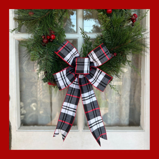 Christmas Bow / Red, Black & White Santa Bow / Farmhouse Décor / Matching Lantern Bow