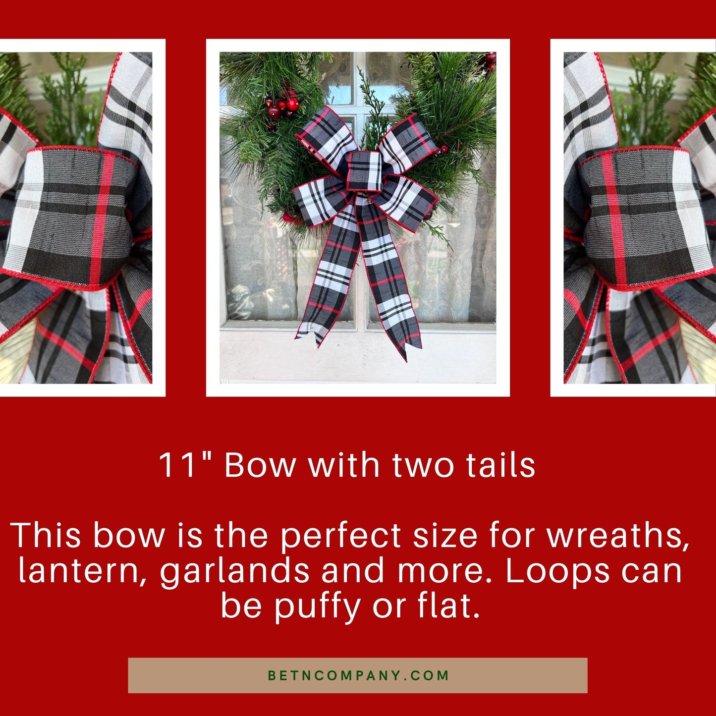 Christmas Bow / Red, Black & White Santa Bow / Farmhouse Décor / Matching Lantern Bow